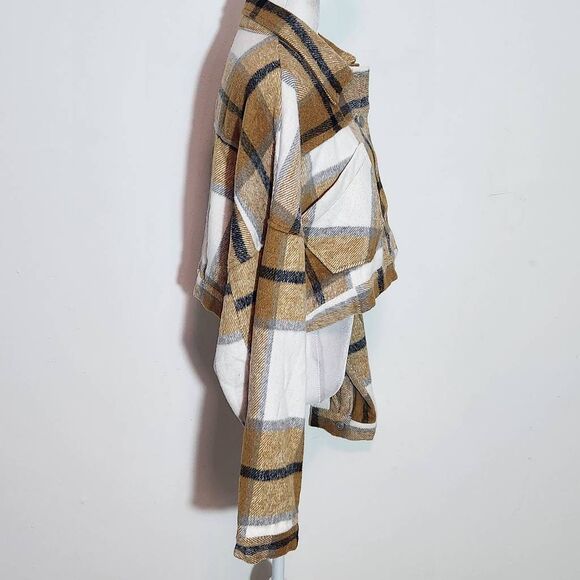 HYFVE Brown Plaid Cropped Jacket NWOT Size Large Brown Plaid Jacket - Picture 4 of 11
